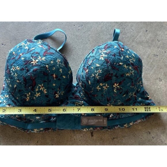 daisy fuentes Date Push-Up Padded Front Close Bra Teal Floral Women’s Sz 34B - Picture 4 of 10